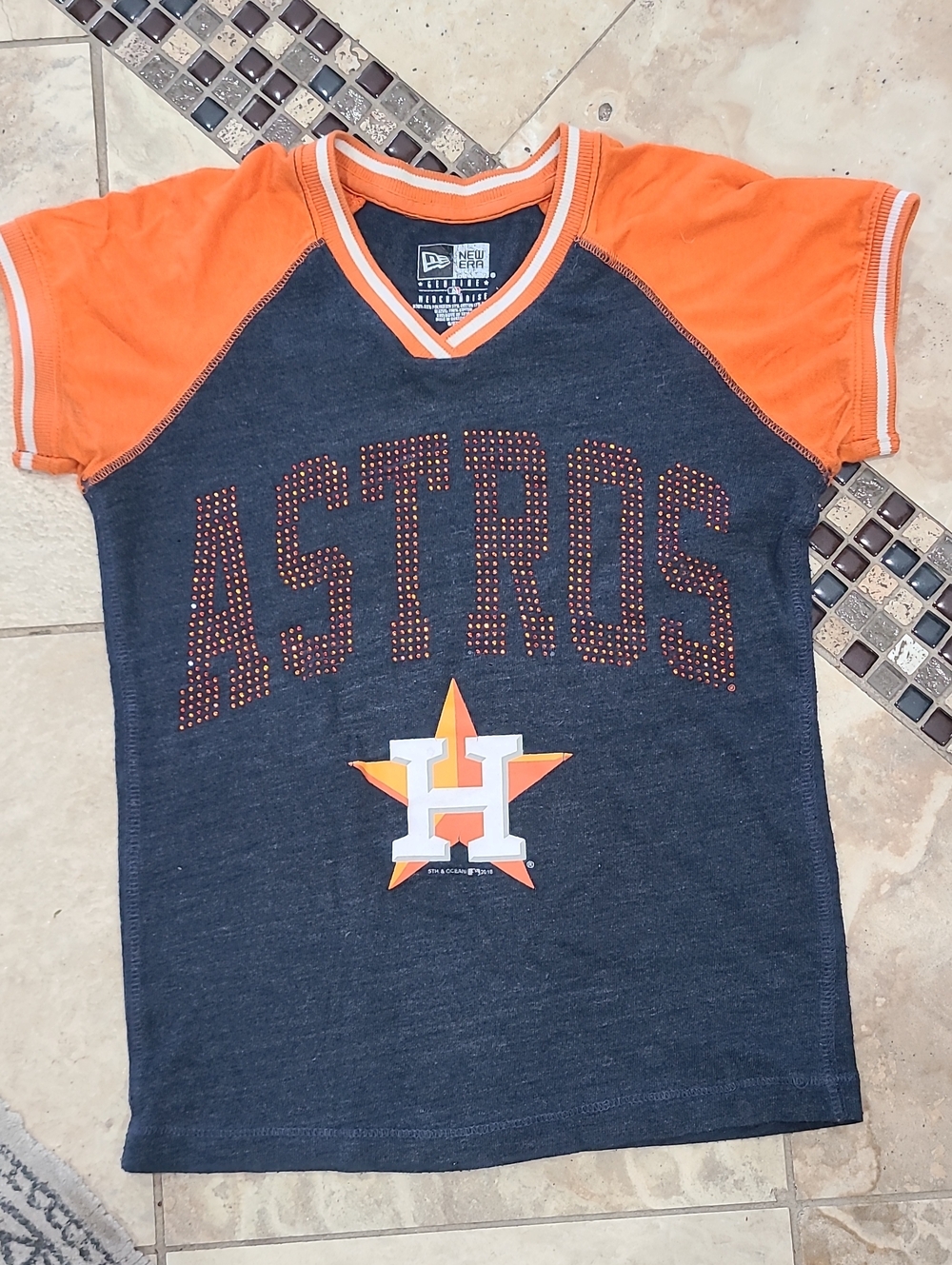New Era Kids Astros Navy and Orange Raglan Tee